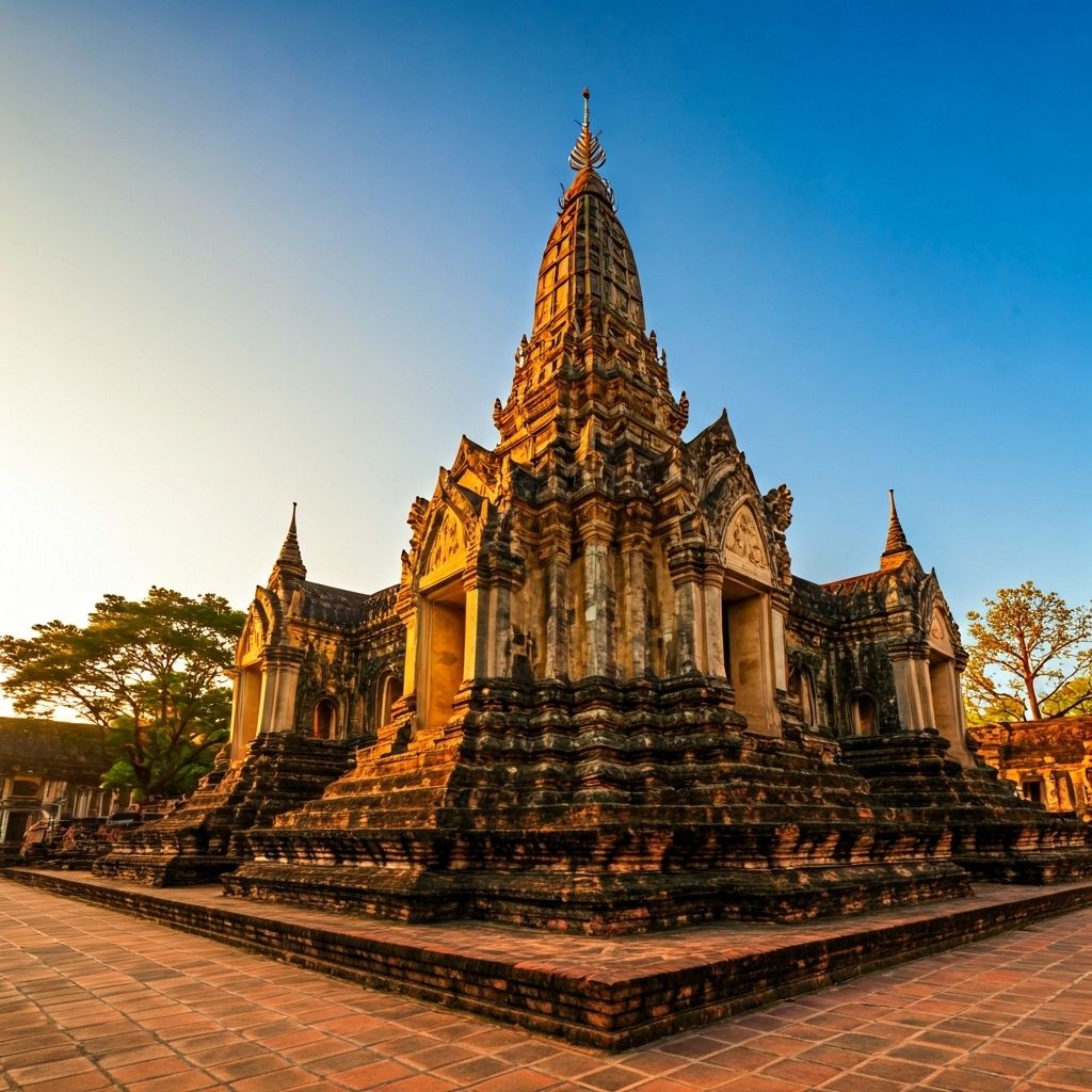 Ancient temple with golden hour lighting